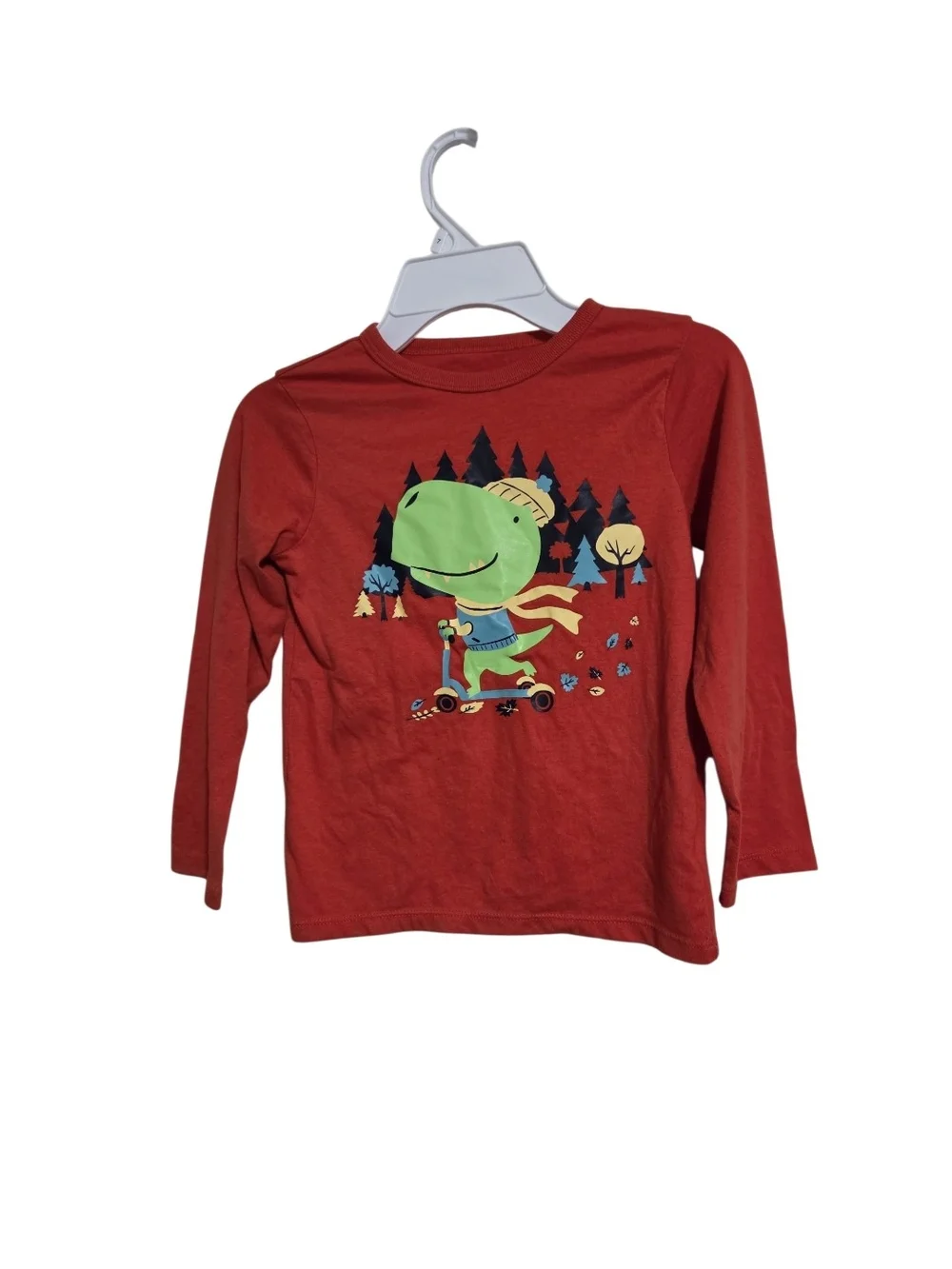 Children Place Orange Kids Long-Sleeve Shirt with Green Dino Scooter Graphic